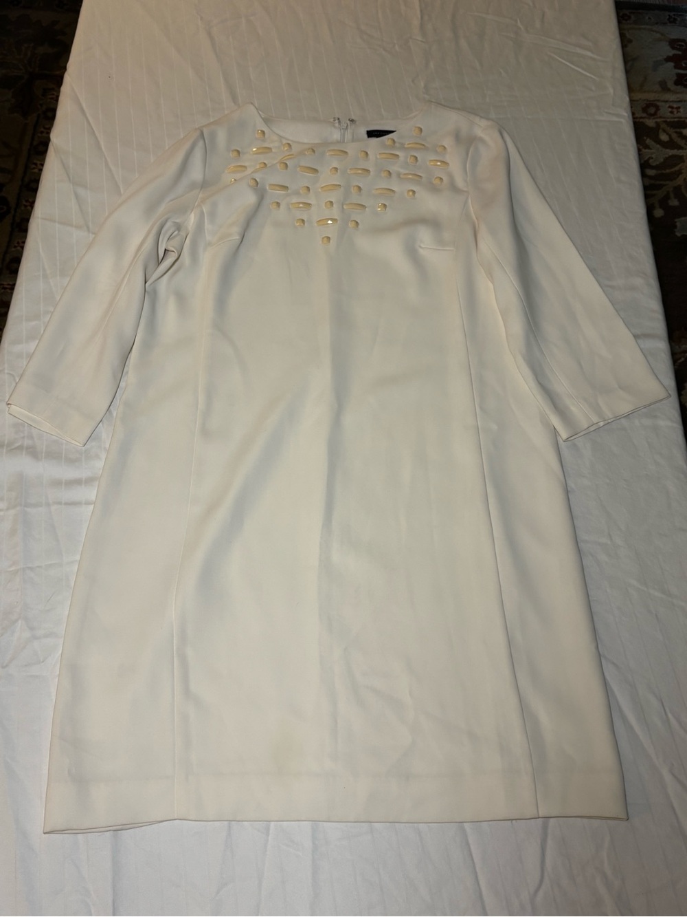 NWT Ann Taylor Cream Long-Sleeve Shift Dress with Gold Accents sz 6